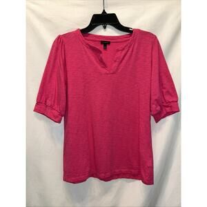 Talbots Small Pink Slub Knit Split Neck Puff Sleeve Tee Top Athleisure